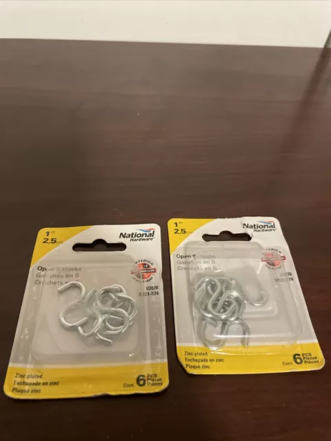 National Hardware N121-574 V2076 Open S-Hook, 1", Zinc Plated Lot Of 2 Packs