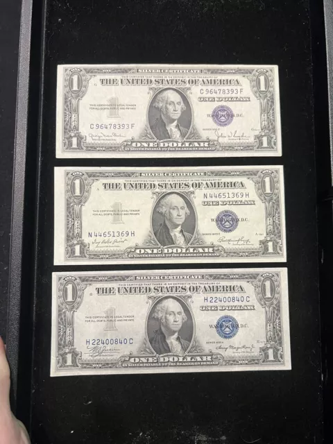 1935A D E $1 Blue SILVER Certificates Set of 3 Mid-high Grade Currency PM7