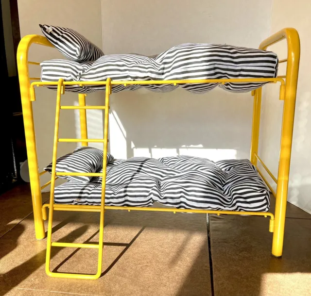 American Girl Pleasant Co. Yellow Metal Bunk Bed w/ Mattresses, Pillows + Ladder