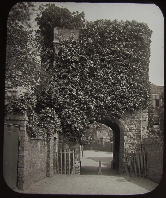 Glass Magic Lantern Slide PRIORY GATEWAY ROCHESTER C1890 OLD VICTORIAN PHOTO