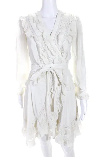 Zimmermann Womens Silk Ruffled Long Sleeve Knee-Length Wrap Dress White Size 0