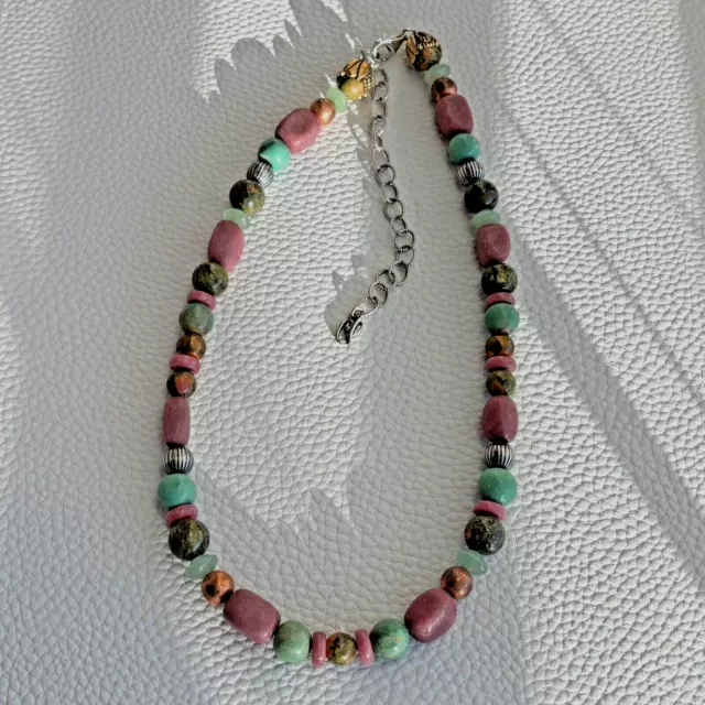 CAROLYN POLLACK TURQUOISE Rhodonite Brass Sterling Silver Necklace 17 ...