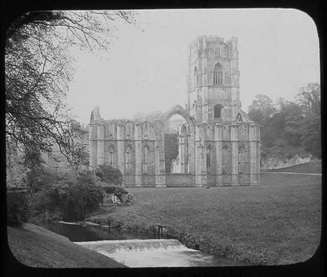 Glass Magic Lantern Slide FOUNTAINS ABBEY EXTERIOR C1890 VICTORIAN PHOTO