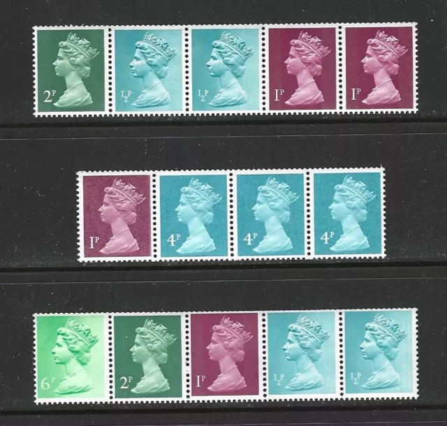 GR BRIT STAMPS-- QEII MACHIN COILS -- 3 DIFF, 37 TOTAL  --  1970s-80s -- MINT