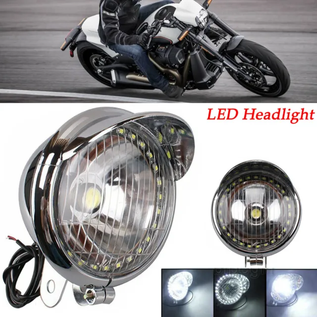 Chrom Motorrad Scheinwerfer 27 LED + COB SMD Angel Eye für Harley Bobber Chopper 2