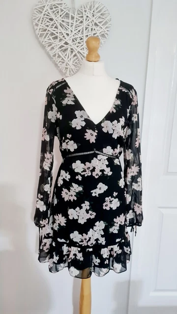 WOMENS LIPSY MICHELLE Keegan Black Floral Floaty Long Sleeve Dress Size 16 14.95 PicClick UK