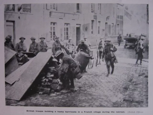 1918 Wwi Ww1 Print ~ British Troops Building Barricade French Village