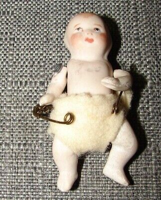 Vintage Miniature Bisque Baby w/ Diaper Doll Jointed Arms and Legs