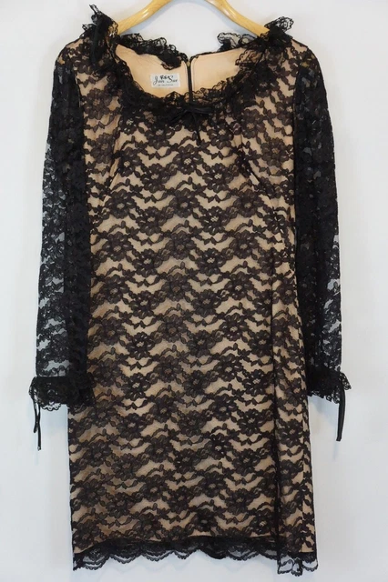 Jan Sue of California Size 6 Vintage Black Lace dress long sleeve LBD Cocktail