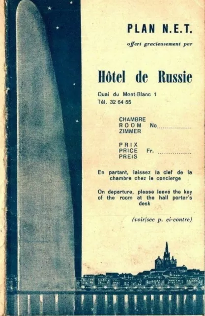 Vintage Hotel De Russie Geneva Switzerland Concierge Map and Reference Card