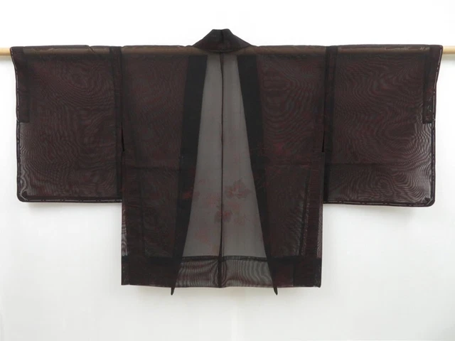 3127T09z180 Vintage Japanese Kimono Silk See through HAORI Leaf