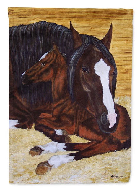 Bay Mare Foal Horse Flag Canvas House Flag AMB1236CHF approx. 28x40 inches