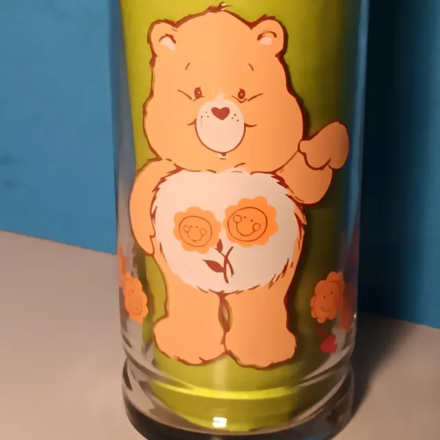 1983 Care Bears Friendship Bear Pizza Hut American Greetings Cartoon Glass Rare!