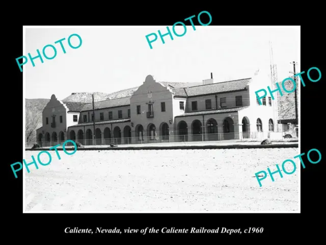 OLD LARGE HISTORIC PHOTO OF CALIENTE NEVADA VIEW OF THE RAILROAD DEPOT c1960