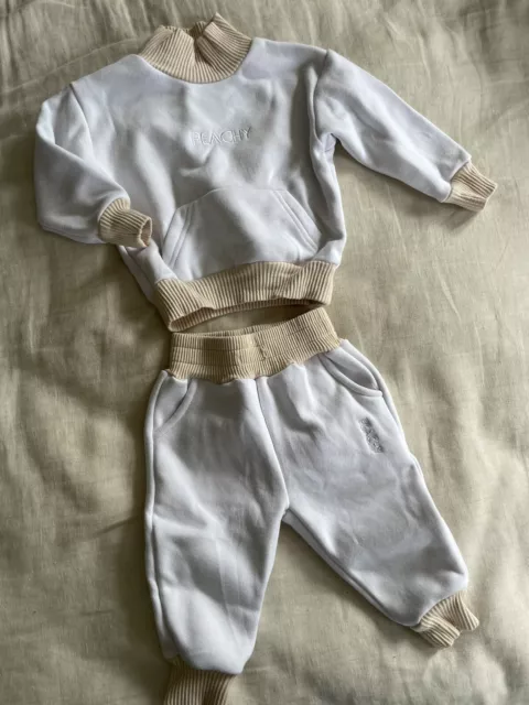 Peachy & Co baby girl ivory beige matching tracksuit jumper pants 000 0-3