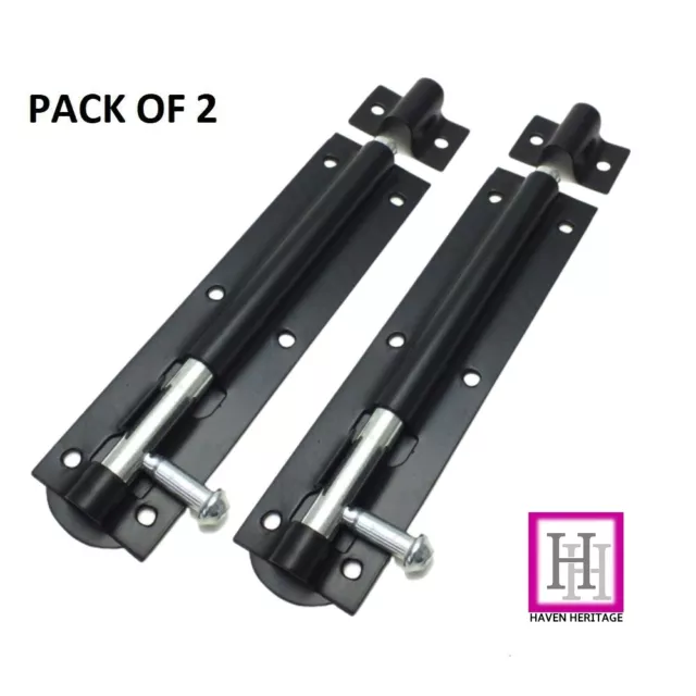 BLACK TOWER BOLT Gate Door Shed Slide Latch Lock Bolts Heavy 6" Duty 2 PACK