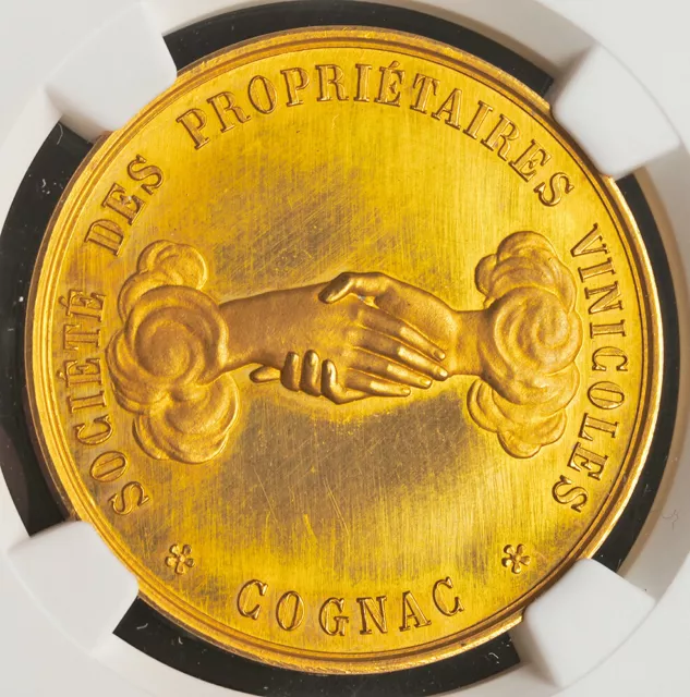 1868, France. Gold "Wine Owners Society of Cognac" Medal. (42.51gm!) NGC UNC+