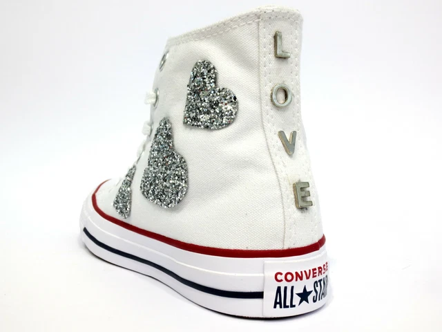 Converse All Star Bianche Glitter Argento Love Personalizzate