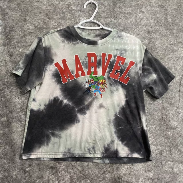 Marvel Superheroes Boys Shirt Tie Dye Gray Green Medium 7/9 Girls Casual Camp