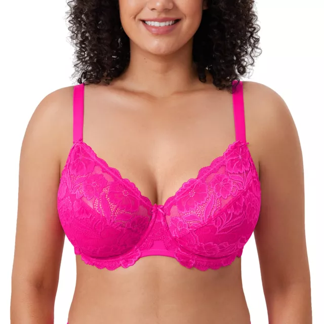 DELIMIRA Women's Plus Size Bras Full Coverage Lace Underwire Unlined bra