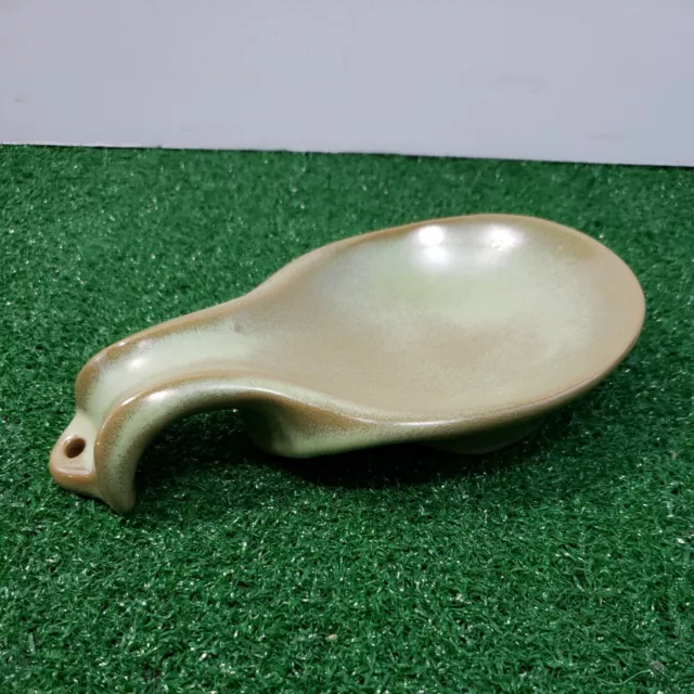 Vintage Frankoma Pottery Prairie Green Kitchen Spoon Holder Rest 4Y Ceramic