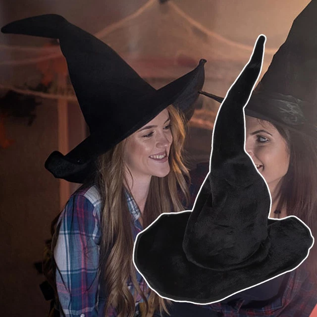 Cappello Halloween Abito Da Adulto Velluto Nero Alto Strega Torta Fantasia D7O8