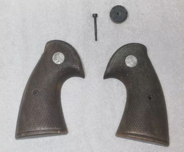 VINTAGE COLT PYTHON Grips - Original factory full checker wood - Read ...