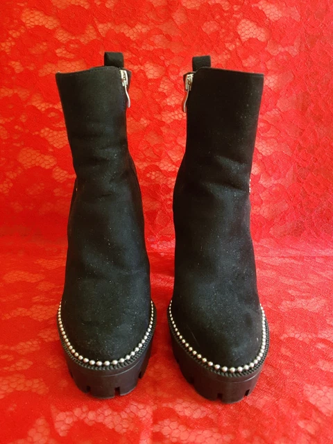 Bottines daim perlées avec zip Talon large Semelle compensée Intérieur fourré