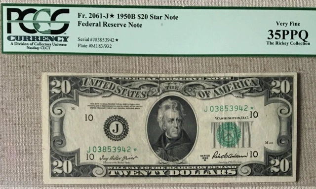 1950B $20 Pmg35 Ppq Very Fine Federal Reserve *Star* Note Kansas City       9197