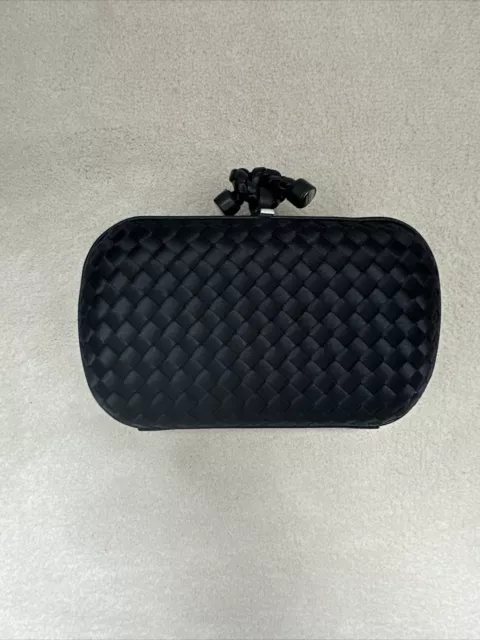 Bottega Veneta Evening Clutch Box Knot Clutch Black Intrecciato Satin AUTHENTIC