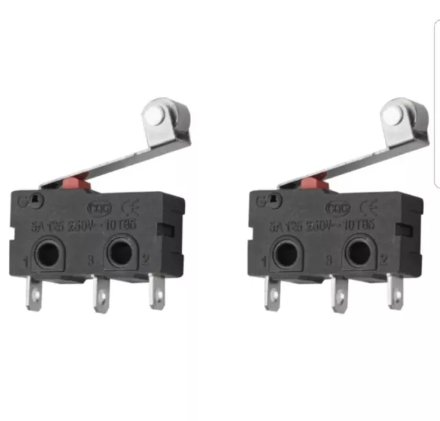 2x Mini Micro Momentary Limit Push Switch Roller Lever Arm SPDT 250V AC 5A 3-Pin