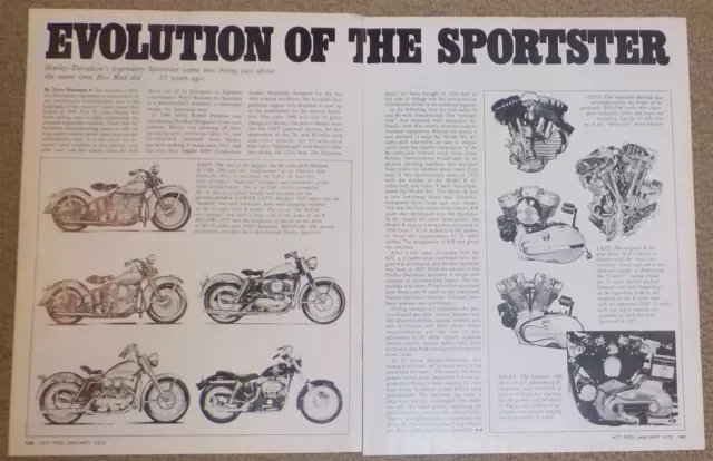 1973-2pg Magazine Motorcycle Print Harley Davidsons 25 Years of the Sportster A6