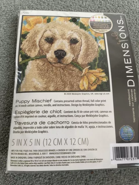 Dimensions Needlepoint Tapestry Kit - Puppy Mischief. 5 X 5 Inches