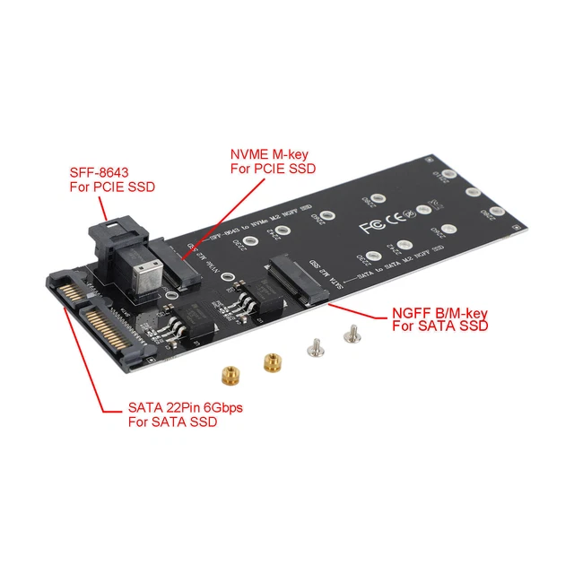 SFF-8643 to U2 Kit NGFF M-Key to HD Mini SAS NVME PCIe SSD SATA Adapter AUS 3