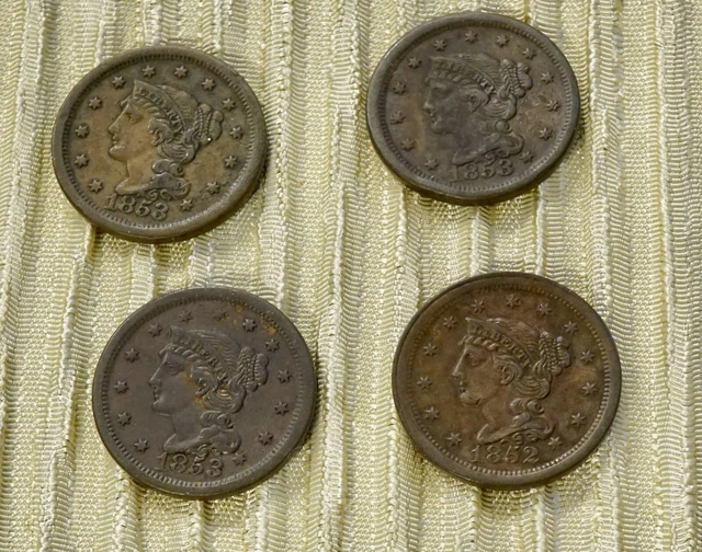 4 US One Cent Coins  3- 1853, 1852     #26