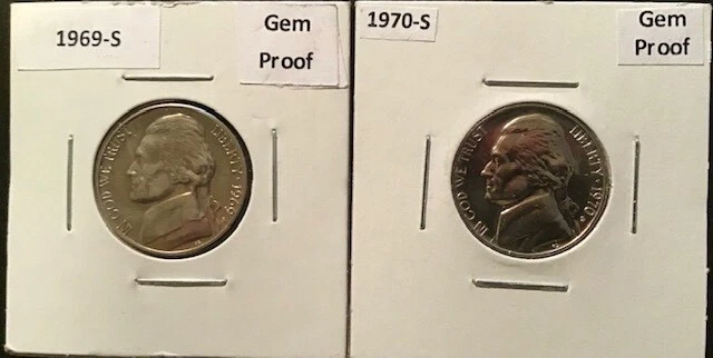 1969S & 1970S - JEFFERSON NICKEL 5¢ - Five Cent 2 Coin Set - Gem Proof