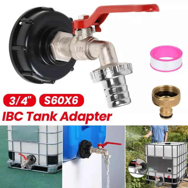 IBC mit Auslaufhahn 3/4" S60x6 Adapter Zubehör Tank Kappe Wasserhahn Container