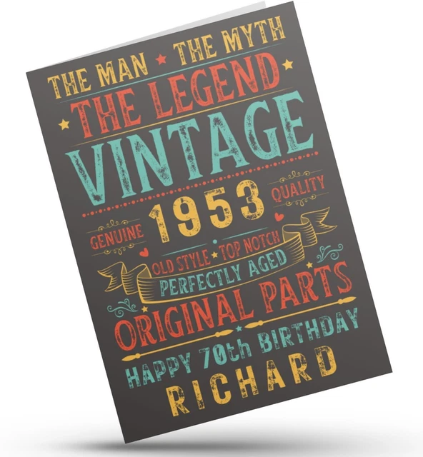 PERSONALISED 70TH BIRTHDAY Card For Him Vintage Male 1953Any Name 70 ...