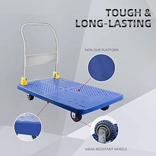 YSSOA Platform Truck with 1320lb Weight Capacity and 360 Degree Swivel Wheels, F