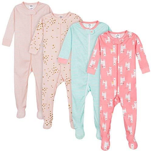 Gerber Baby Girls' 4-Pack Footed Pajamas, Love Llamas Pink, 18 Months Multi Size