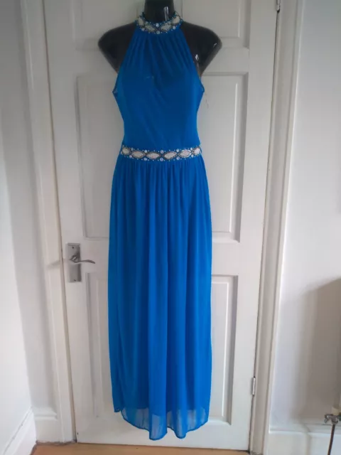 Blue Lipsy Beaded Halterneck Chiffon Dress