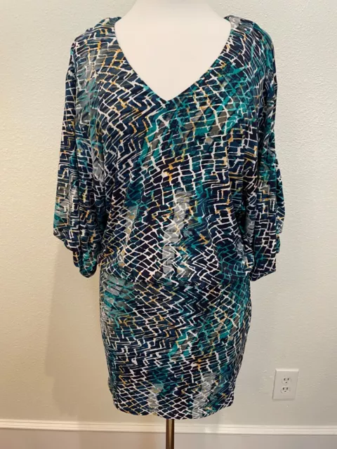 Laundry by Shelli Segal~~Blue Geometric Print Dress~~ 3/4 Sleeve Size 6