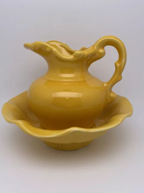 Vintage Bright Yellow McCoy Pottery Pitcher and Wash Basin Bowl Set 6" Tall