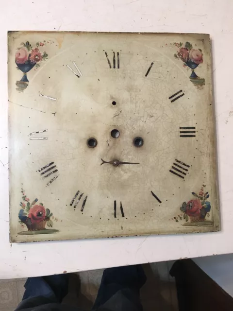 Antique Grandfather Clock Dial With Hand Painted Flowers In Vases & Baskets