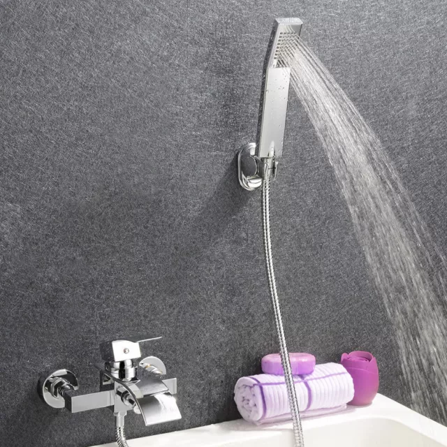 Silber Badewannenarmatur Duschset Wasserfall Wasserhahn Bad Brasue Mischbatterie