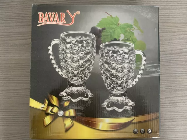 Lot De 6 Verres à Thé & Poignés BAVARY En Cristal Avec Motifs Et Boite