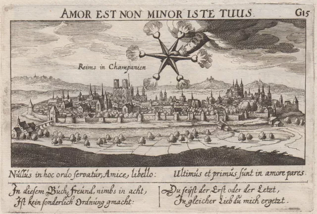 Reims Marne Gesamtansicht Original Kupferstich Meisner 1678