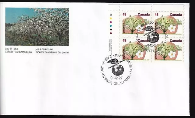 Canada FDC 1991 Fruit Tree 48¢ McIntosh Apple, UL inscription PB, sc#1363