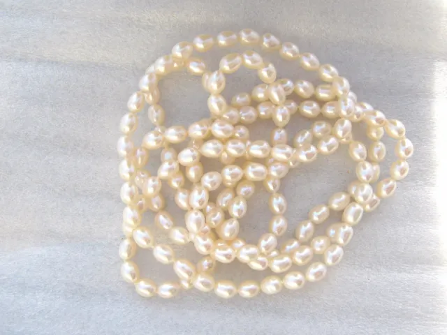 48" Natural Cream/Ivory Freshwater Cultured Rice Pearl Necklace No Clasp