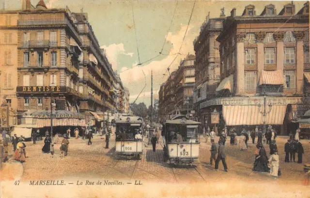 MARSEILLE FRANCE LA RUE DE NOAILLES DENTIST TROLLEY POSTCARD (c. 1910)